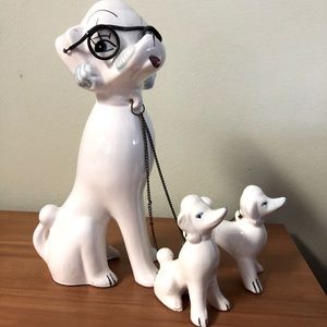 Vintage Antique Porcelain/Ceramic Poodle Figurines- Mom and Puppies